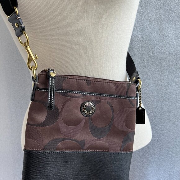 Coach Crossbody Shoulder Bag Brown/Black Swingpack - Picture 3 of 11